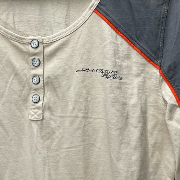 Harley Davidson Womens Cream Gray Long Sleeve T-Shirt Size M - Picture 2 of 12